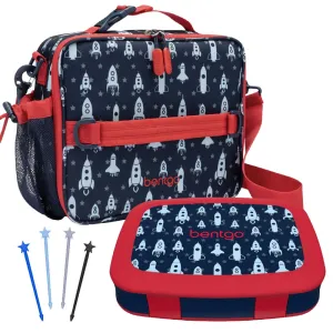 Bentgo Kids Lunchbox & Bag Bundle - Space Rockets - BONUS STIX!