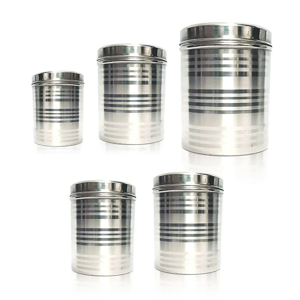 Kuber Stainless Steel Kitchen Containers Set | Stainless Steel, Durable & Stackable | Wobble Free, Easy to Clean & Multipurpose | Kitchen Storage Container Set of 5 - Assorted